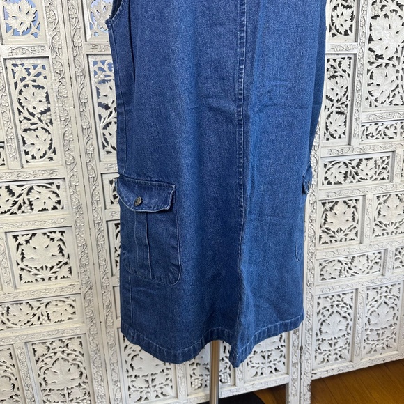 Vintage Medium Wash Sleeveless Denim Two Pocket Overall Dress Sz Medium - Picture 4 of 9